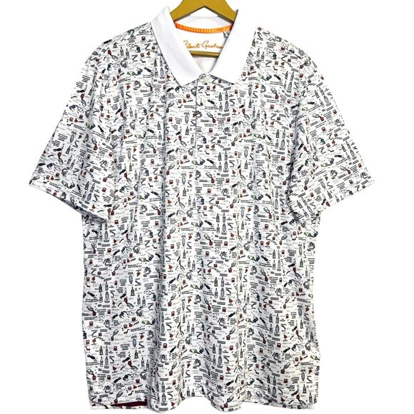 Robert Graham Golf Polo Shirt Men XXL White Wicking UV Liquor Bartender Drinks - Picture 1 of 9